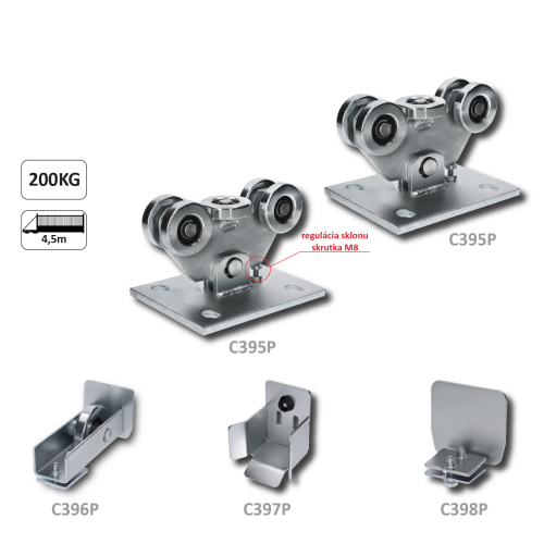 C395KIT/P-K Set pro samonosný systém PICCOLO 69 x 69mm, 2x vozík C395Piccolo Klasic, 1x náběh. kolečko C396Piccolo, 1x doraz C397P, 1x krytka C398P